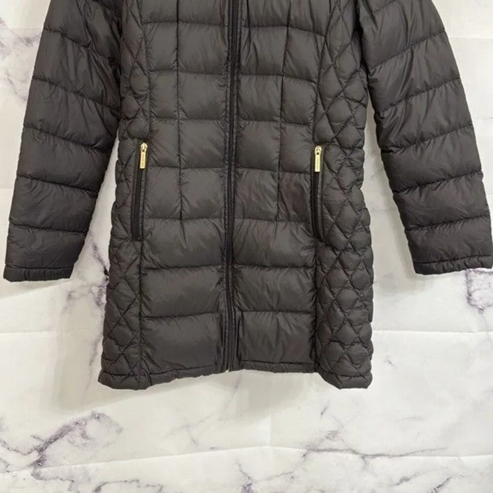 Michael Kors Women's Quilted Packable Down Jacket Black Hooded Puffer Sz Small